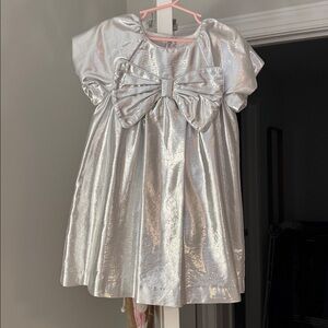 Girls Zara Size 5-6 Silver Metallic Dress with Bow